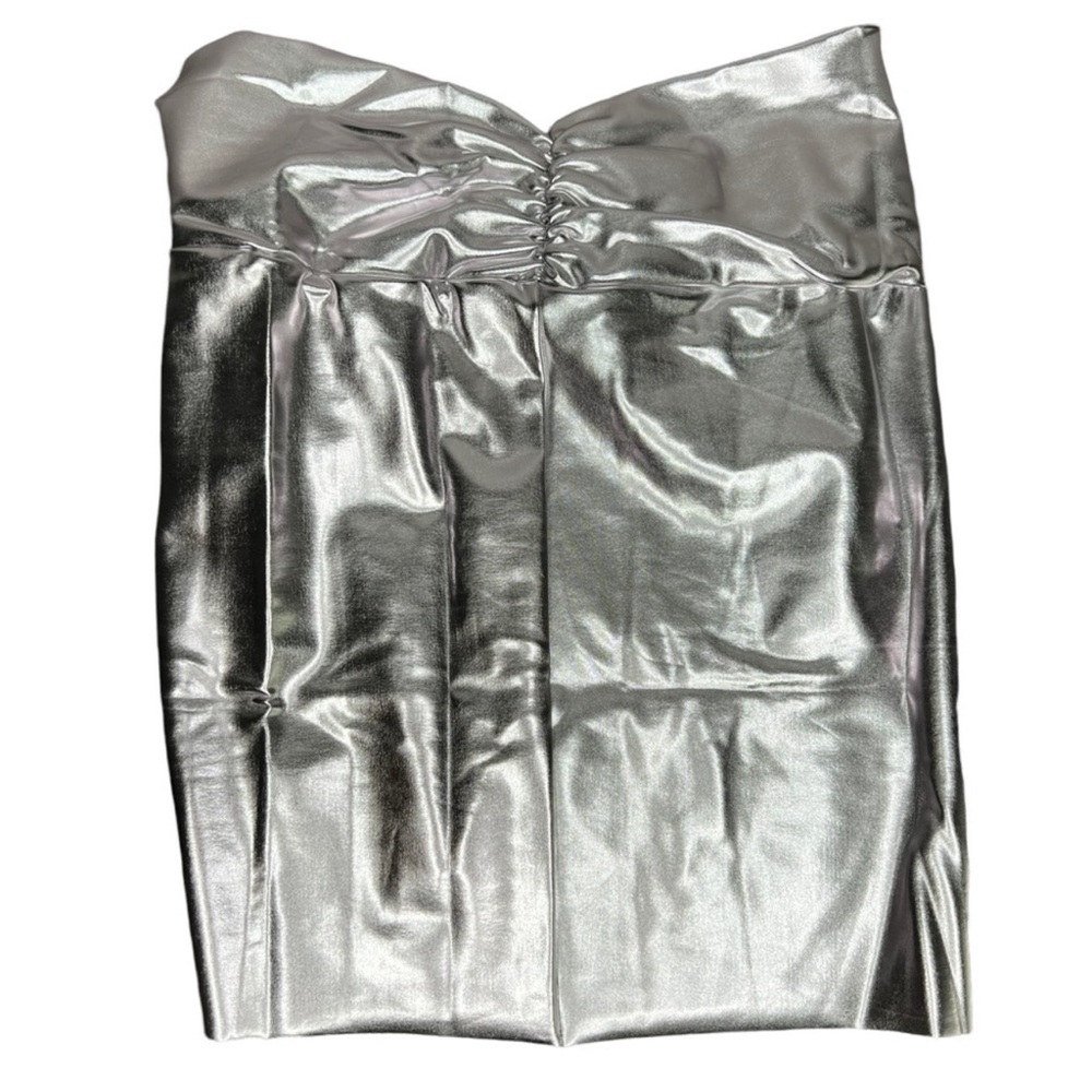 SKIMS Metallic Swim Sarong Mini Skirt Nickel - Picture 5 of 7